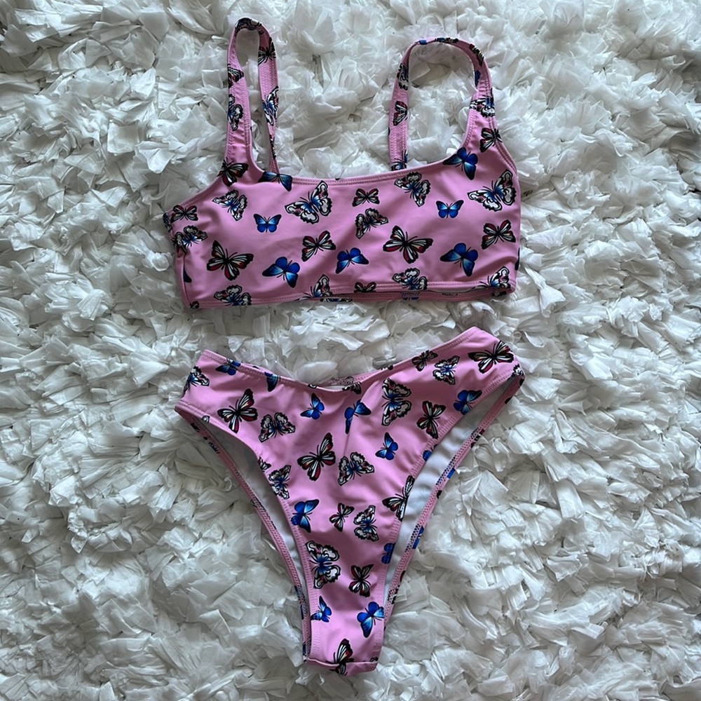 matching pink butterfly bikini